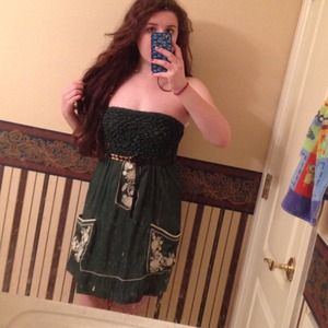 Strapless dark green dress