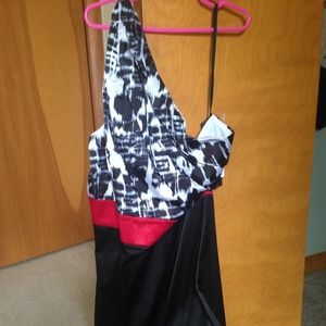 Black red white and gray dress