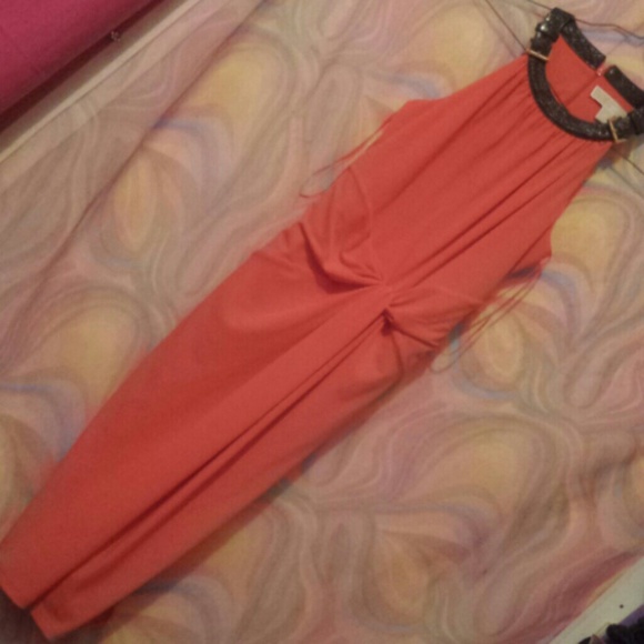 Michael Kors tangerine dress w/crocodile neck trim