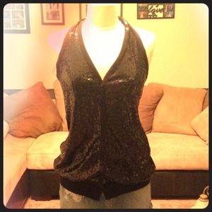 Black sequin button up racerback shirt