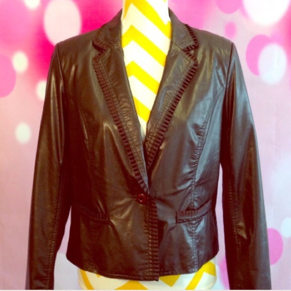 Ellen Tracy Faux Leather Jacket with Ribbon Trim