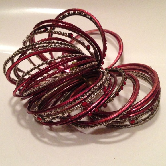 Burgundy and Silver Bangles 😊