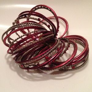 Burgundy and Silver Bangles 😊
