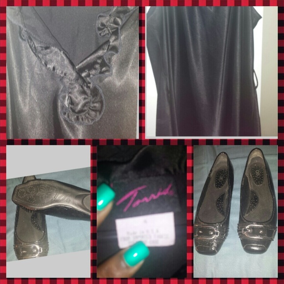 Torrid satin ladies blouse with black dress flats