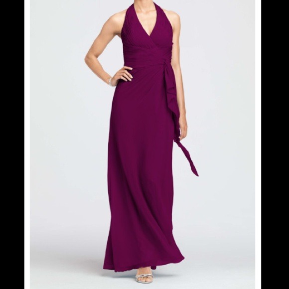 Crinkle Chiffon Halter with Draped Cascade