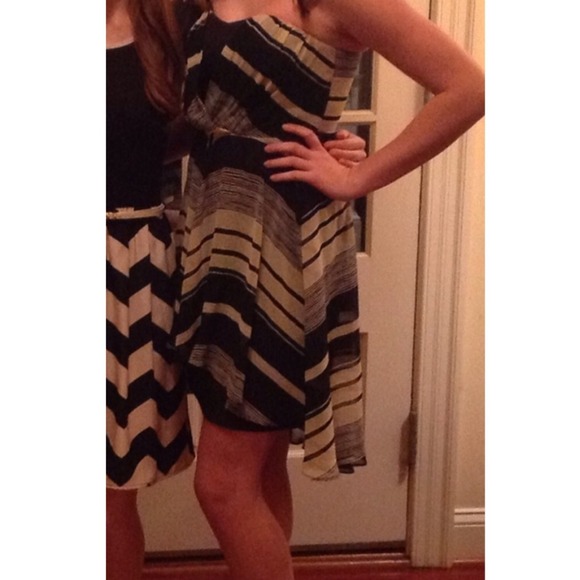 MM Couture Black/Cream Striped Sweetheart Dress - Picture 1 of 4