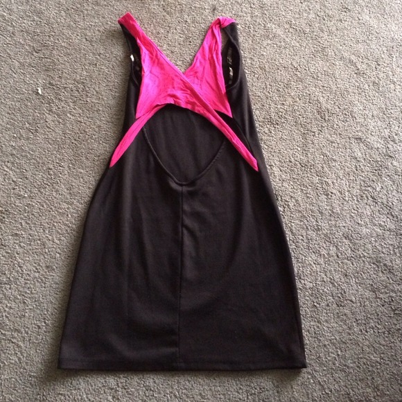 Little Black Dress with Pink Criss Cross Back