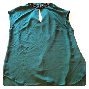 Bedazzled short sleeve green blouse