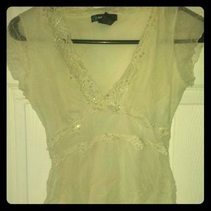 Lace creme beaded blouse