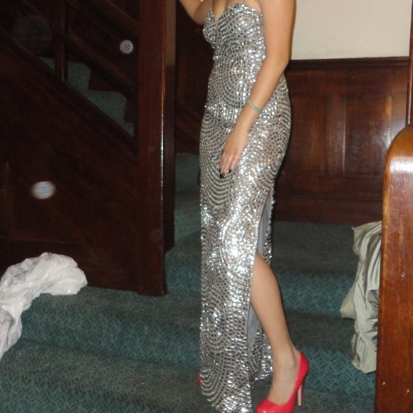 Silver sequin prom dress