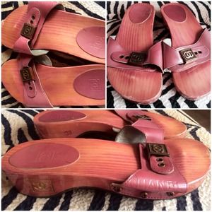 Sz 36 Authentic Chanel Wooden Clogs/Mules/Sandals