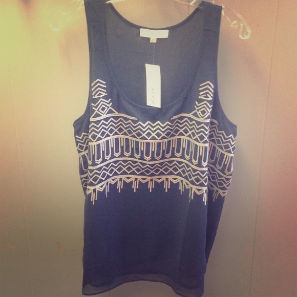 Navy w/ Silver Sequin Chiffon Tank