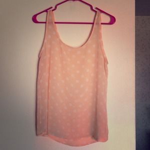 Sheer Peach Tank with White Polka Dots!