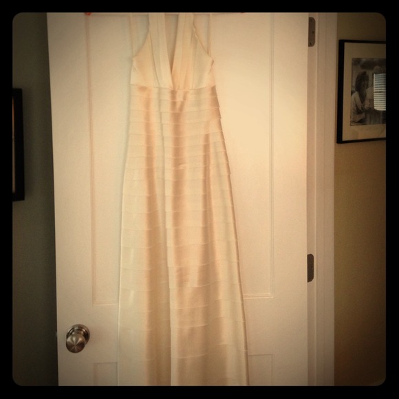 White tiered floor length gown