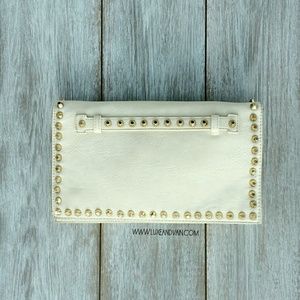Off White Clutch with Gold Studs