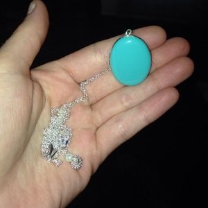 Teal locket necklace