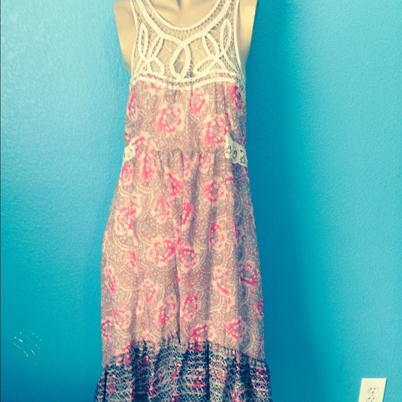 ***** SOLD ***Long pink print dress by Free People