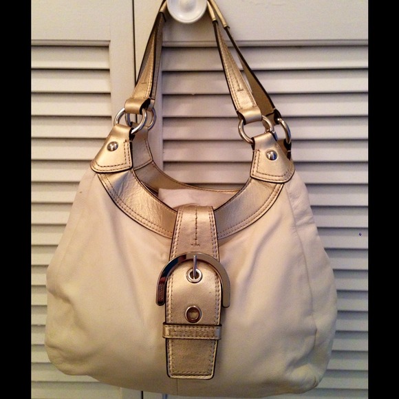 REDUCED Cream and Gold Leather Coach Handbag