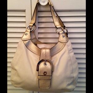 REDUCED Cream and Gold Leather Coach Handbag
