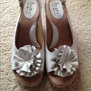 White sling back espadrille wedge sandals