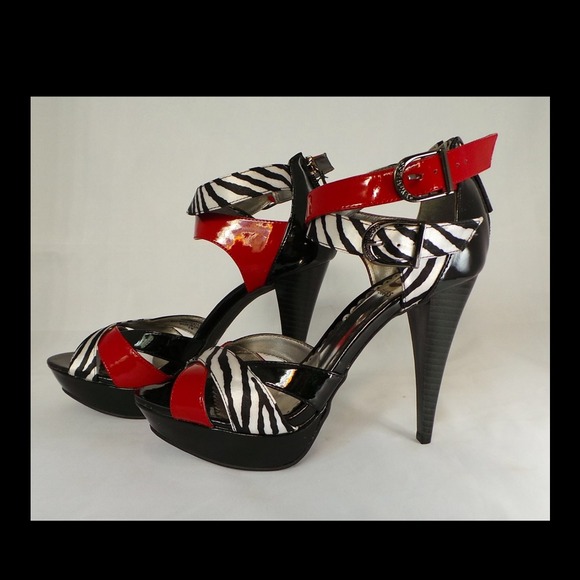 Black & red High heels 4" with double straps