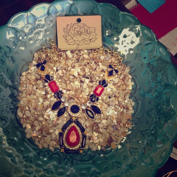 Red/navy/black teardrop necklace!