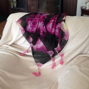 Lovely floral scarf with pink tassels