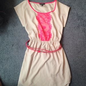 Nude w/hot pink lace Dress NWOT