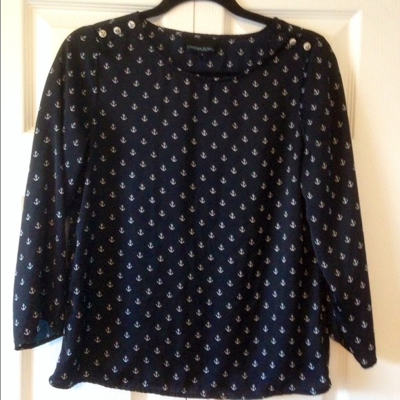 Cynthia Rowley Silk Navy Anchor Nautical Blouse S