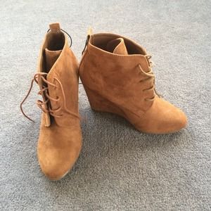 Brown Lace Up Wedge Ankle Boots NWOT