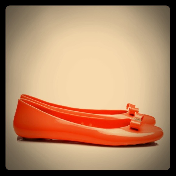 ⛔SOLD⛔Tory Burch Jelly Bow Flat Flame Red 9