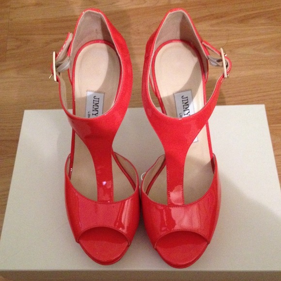 Jimmy Choo orange patent leather heels