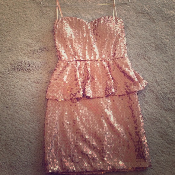 Bronze strapless peplum dress