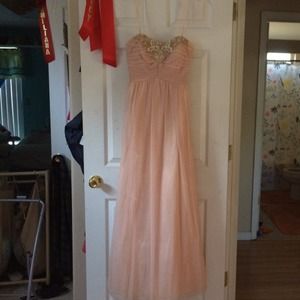 Pink Floor length Prom Dress with Gold details
