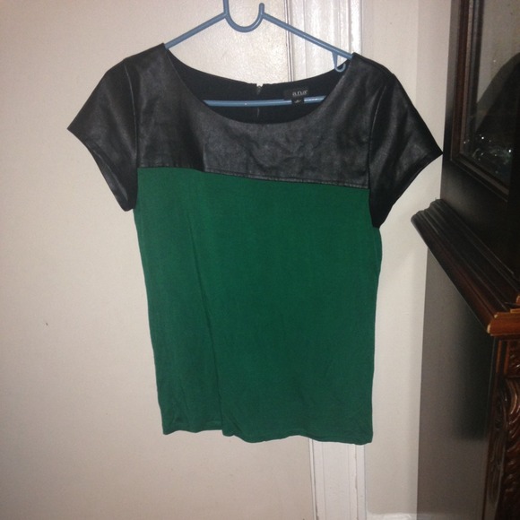 Green Tee with Faux Leather Detail - Picture 1 of 4