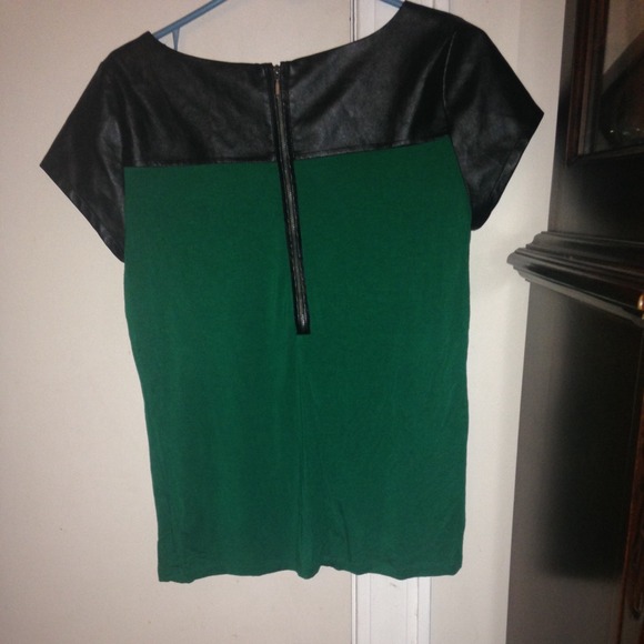 Green Tee with Faux Leather Detail - Picture 2 of 4