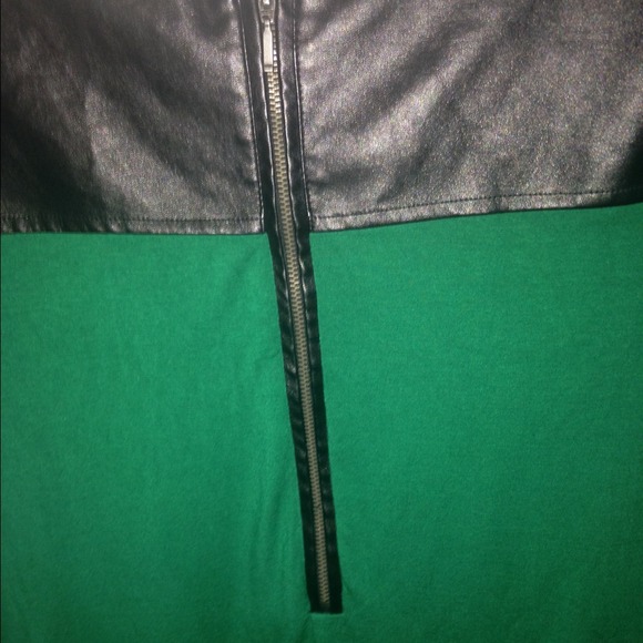 Green Tee with Faux Leather Detail - Picture 3 of 4