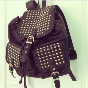 Black leather Studded Backpack