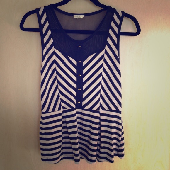 Urban Outfitters Tops - Striped Peplum Top with Mesh Details