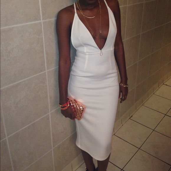 Very sexy deep plunge white dress