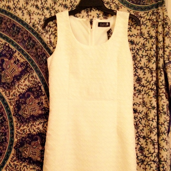 White, A-line, springtime dress.