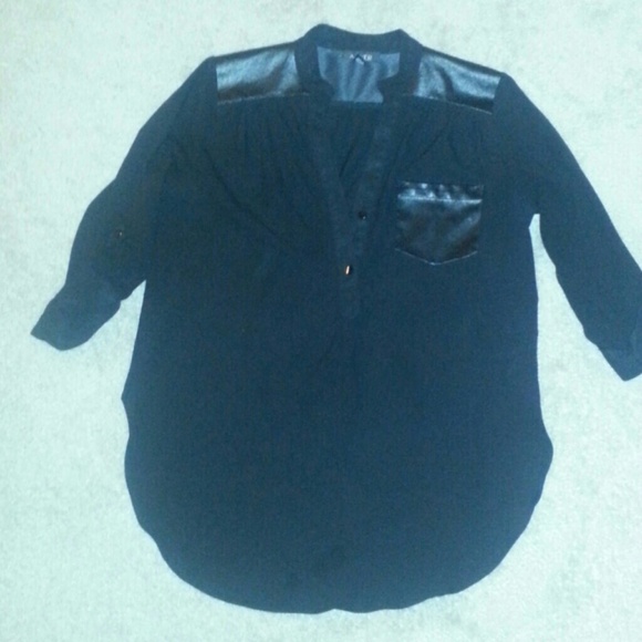 Black with faux leather shoulders Blouse (NWOT)