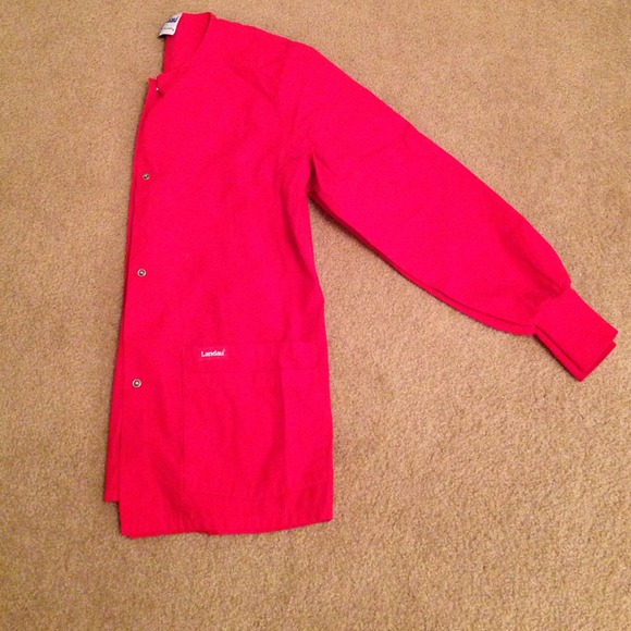 BRIGHT red button down lab coat