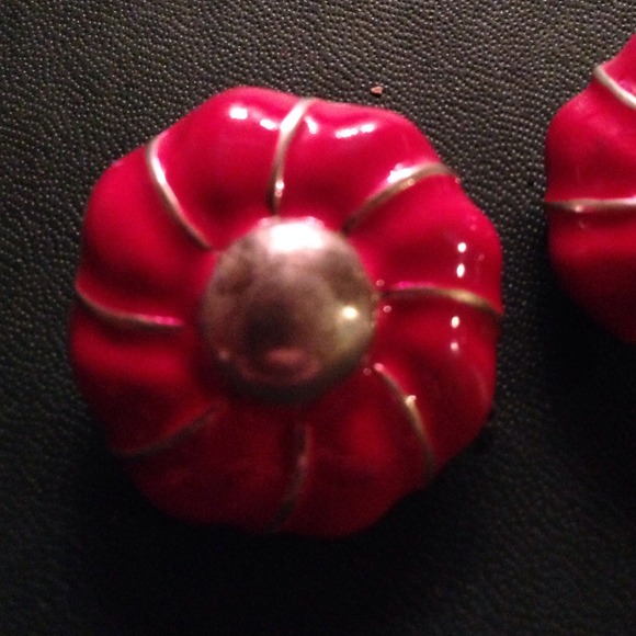 Retro Red Clip On Earrings - Picture 2 of 4
