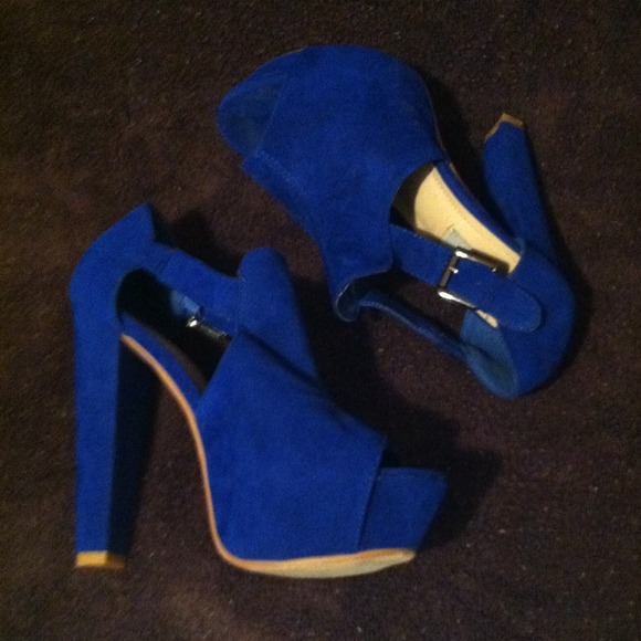 Blue suede heels