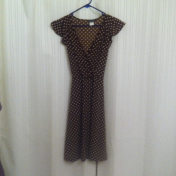 brown polka dot wrap dress