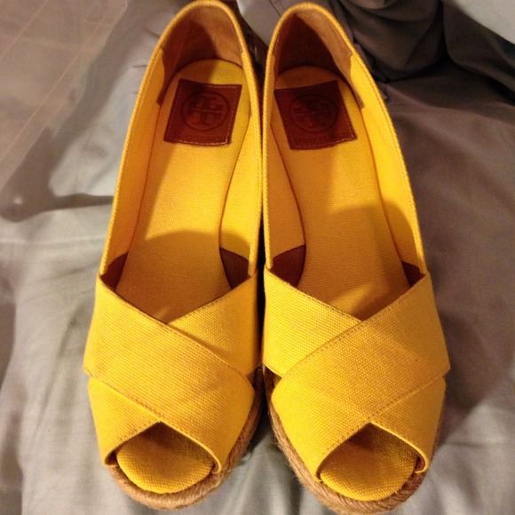 Yellow Tory Burch wedges