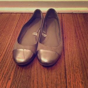 Neutral suede with bronze toe flats