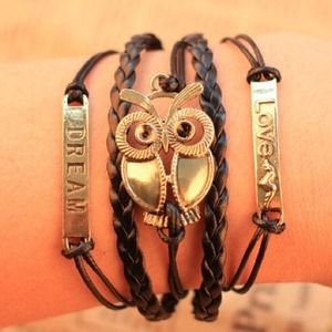 Owl leather strap bracelet