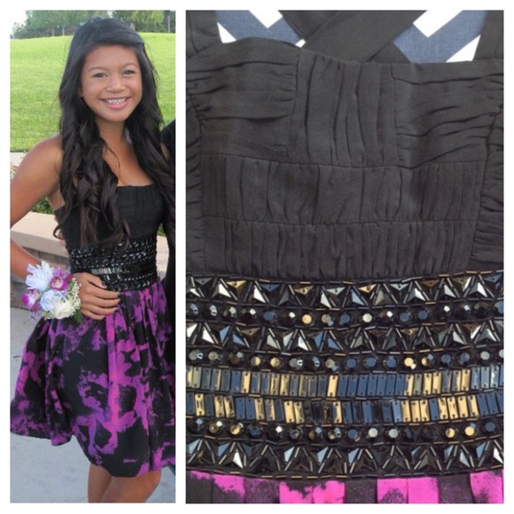 Hot Pink and Black Chiffon Bebe Cocktail Dress - Picture 2 of 8